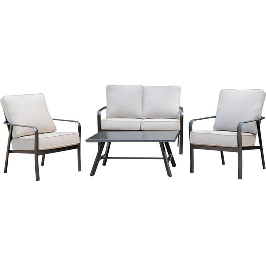 Hanover Deep Seating Cortino 4-Piece Commercial-Grade Patio Seating Set with 2 Cushioned Club Chairs, Loveseat, and Slat-Top Coffee Table, CORT4PCL-ASH