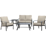 Hanover Deep Seating Cortino 5-Piece Commercial-Grade Patio Seating Set with 2 Cushioned Club Chairs, Loveseat, and Slat-Top Coffee and Side Table, CORT5PCL-ASH