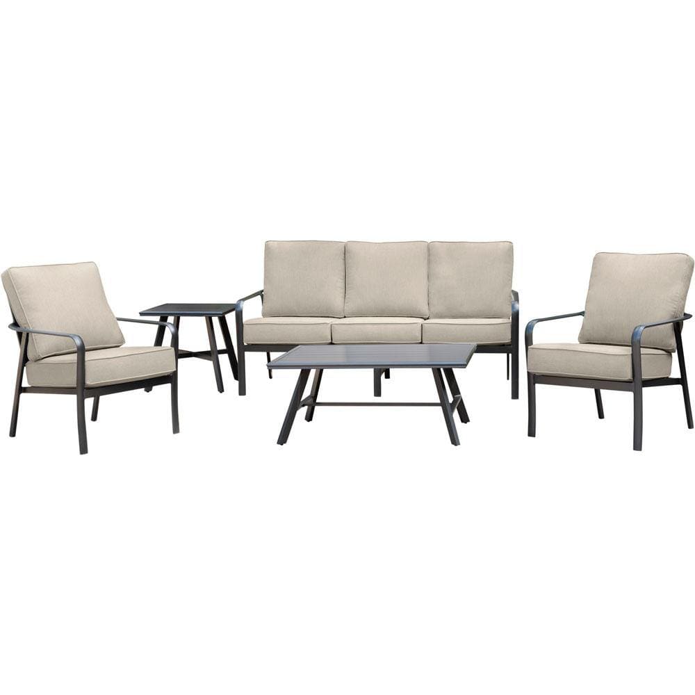 Hanover Deep Seating Hanover Cortino 5-Piece Commercial-Grade Patio Seating Set with 2 Cushioned Club Chairs, Sofa, and Slat-Top Coffee and Side Table