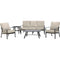 Hanover Deep Seating Hanover Cortino 5-Piece Commercial-Grade Patio Seating Set with 2 Cushioned Club Chairs, Sofa, and Slat-Top Coffee and Side Table