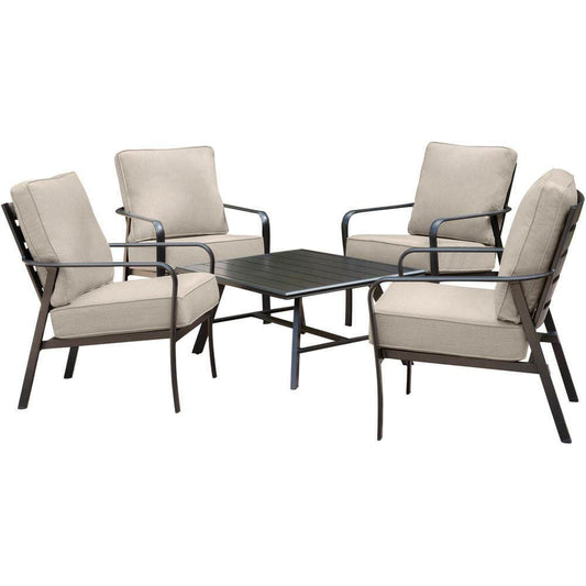 Hanover Deep Seating Hanover - Cortino 5-Piece Commercial-Grade Patio Seating Set with 4 Cushioned Club Chairs and an Aluminum Slat-Top Coffee Table