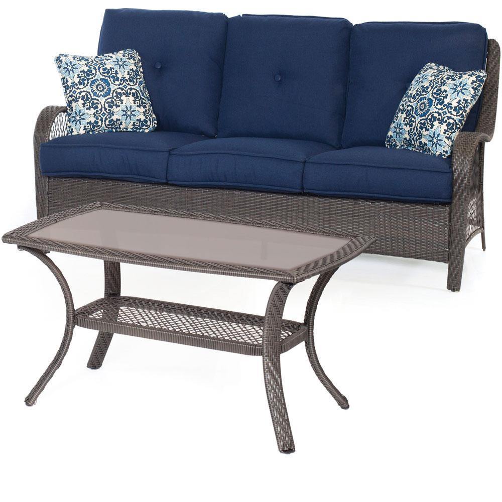 Hanover Deep Seating Hanover Orleans 2-Piece Patio Set in Navy Blue with Gray Weave