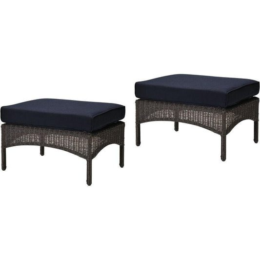 Hanover Deep Seating Hanover San Marino Ottoman Set with 2 Woven Ottomans with Cushions in Navy