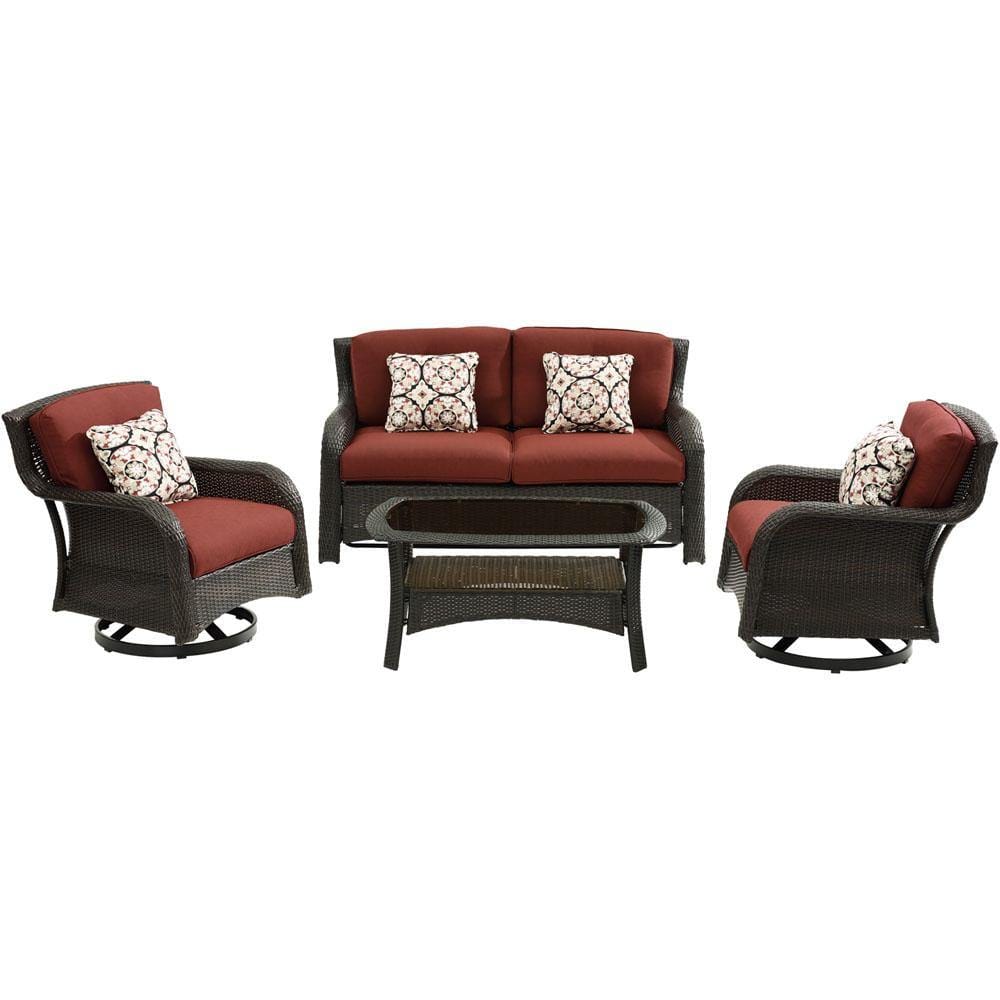 Hanover Deep Seating Hanover Strathmere 4-Piece Lounge Set in Crimson Red