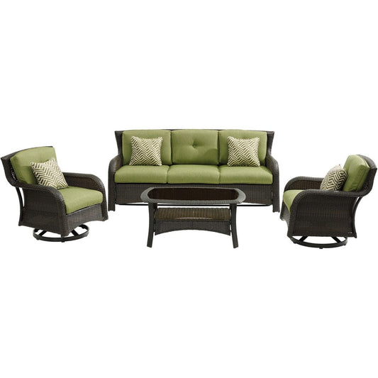 Hanover Deep Seating Hanover - Strathmere4pc: Sofa, 2 Swivel Gliders, Woven Coffee Table