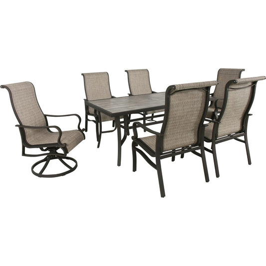 Hanover Dining Hanover - Venice 7pc Dining: 4 Sling Chairs, 2 Sling Swivel Rockers, 66x40 Slat Table