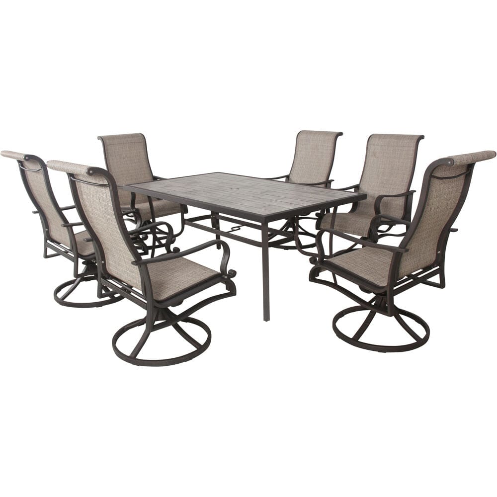 Hanover Dining Hanover - Venice 7pc Dining: 6 Sling Swivel Rocker Chairs and 66x40 Slat Table