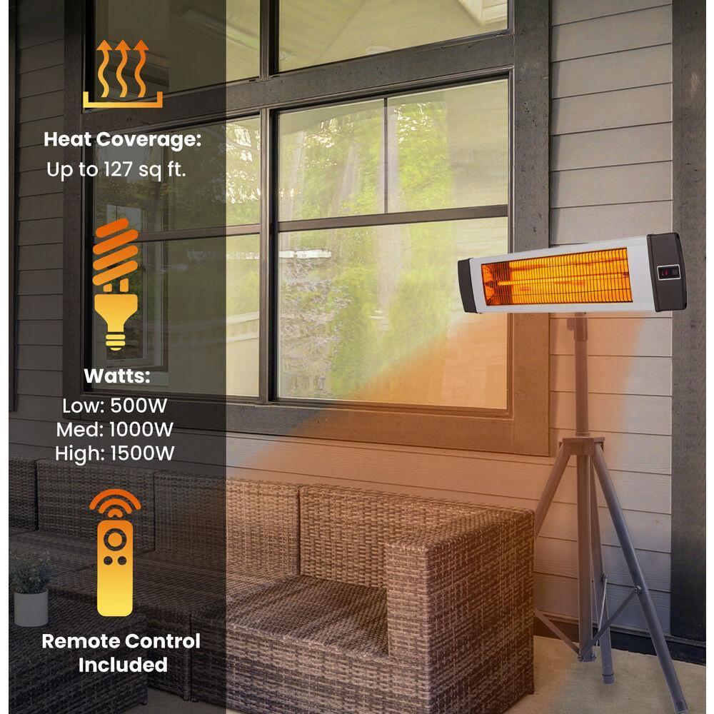 Hanover Electric Outdoor Heaters Hanover - 34.6" Electric Carbon Lamp w/Three Heat Levels, Remote and Tripod Stand