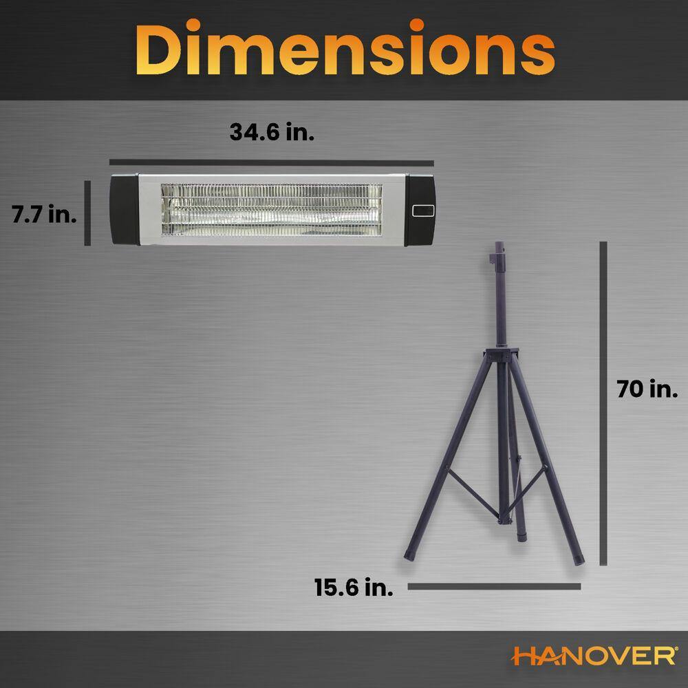 Hanover Electric Outdoor Heaters Hanover - 34.6" Electric Carbon Lamp w/Three Heat Levels, Remote and Tripod Stand