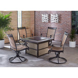 Hanover Fire Pit Chat Set Hanover Fontana 5-Piece Fire Pit Chat Set with 4 Sling Swivel Rockers and a 40,000 BTU Gas Fire Pit Coffee Table | FON5PCSQSW4FP