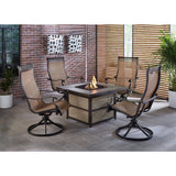 Hanover Fire Pit Chat Set Hanover Monaco 5-Piece Fire Pit Chat Set with 4 Sling Swivel Rockers and a 40,000 BTU Gas Fire Pit Coffee Table | MON5PCSQSW4FP