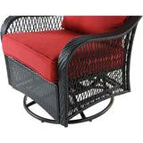 Hanover Fire Pit Chat Set Hanover Orleans 4-Piece Woven Fire Pit Lounge Set in Autumn Berry with Sofa, 2 Swivel Gliders and Durastone Fire Pit