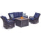 Hanover Fire Pit Chat Set Hanover Orleans 4-Piece Woven Fire Pit Lounge Set in Navy Blue with Sofa, 2 Swivel Gliders and Durastone Fire Pit