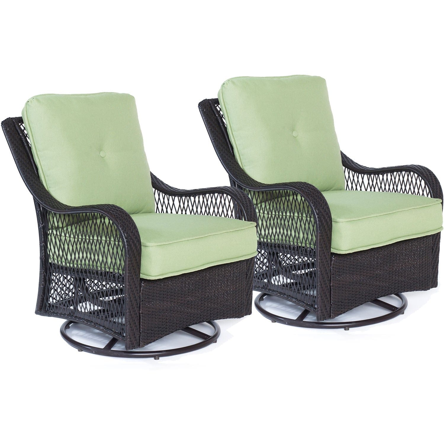 Hanover Fire Pit Chat Set Hanover Orleans 4-Piece Woven Lounge Set in Avocado Green with 2 Woven Swivel Gliders, Sofa, and 40,000 BTU Tile-Top Fire Pit Table