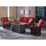 Hanover Fire Pit Chat Set Hanover Orleans 4-Piece Woven Lounge Set with 30,000 BTU Fire Pit Table in Autumn Berry, ORL4PCRECFP-BRY