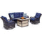 Hanover Fire Pit Chat Set Hanover Orleans 4-Piece Woven Lounge Set with a 40,000 BTU Fire Pit Table in Navy Blue