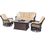 Hanover Fire Pit Chat Set Hanover - Orleans 4-Piece Woven Lounge Set with Fire Pit Table in Sahara Sand