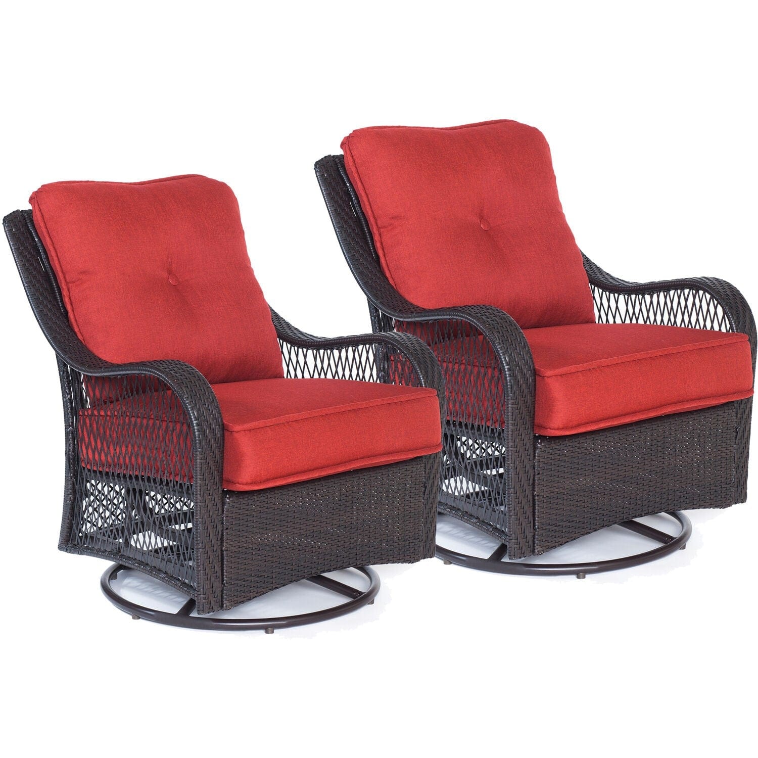 Hanover Fire Pit Chat Set Hanover Orleans 5-Piece Wicker Fire Pit Chat Set with a 40,000 BTU Fire Pit Table and 4 Woven Swivel Gliders in Autumn Berry| Red  | ORL5PCCFPSW4-BRY