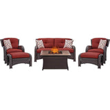 Hanover Fire Pit Chat Set Hanover - Strathmere 6-Piece Lounge Set In Crimson Red with Fire Pit Table