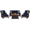 Hanover Fire Pit Chat Set Hanover - Strathmere 6-Piece Lounge Set in Navy Blue with Fire Pit Table