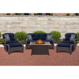 Hanover Fire Pit Chat Set Hanover - Strathmere 6-Piece Lounge Set in Navy Blue with Fire Pit Table | 36x44 | STRATH6PCFP-NVY-TN