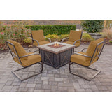 Hanover Fire Pit Chat Set Hanover - Summer Night 5pc Fire Pit Set: 4 Spring Chairs and Durastone Fire Pit