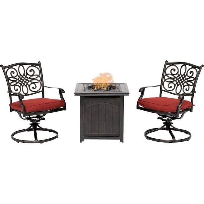Hanover Fire Pit Chat Set Hanover - Traditions 3-Piece Metal Frame Patio Conversation Set with Cushions