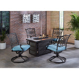 Hanover Fire Pit Chat Set Hanover Traditions 5-Piece Aluminum Frame Seating Set in Blue with a 30,000 BTU Fire Pit Table and 4 Swivel Rockers | TRAD5PCRECSW4FP-BLU
