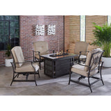 Hanover Fire Pit Chat Set Hanover - Traditions 5-Piece Aluminum Frame Seating Set in Tan with a 30,000 BTU Fire Pit Table | TRAD5PCRECFP-TAN