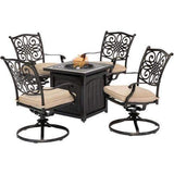Hanover Fire Pit Chat Set Hanover - Traditions 5-Piece Fire Pit Chat Set in Natural Oat with 4 Swivel Rockers and a 26-In. Square Fire Pit Table