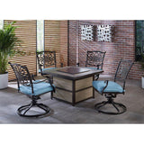 Hanover Fire Pit Chat Set Hanover - Traditions 5-Piece Fire Pit Chat Set with 4 Swivel Rockers in Blue with a 40,000 BTU Fire Pit Table