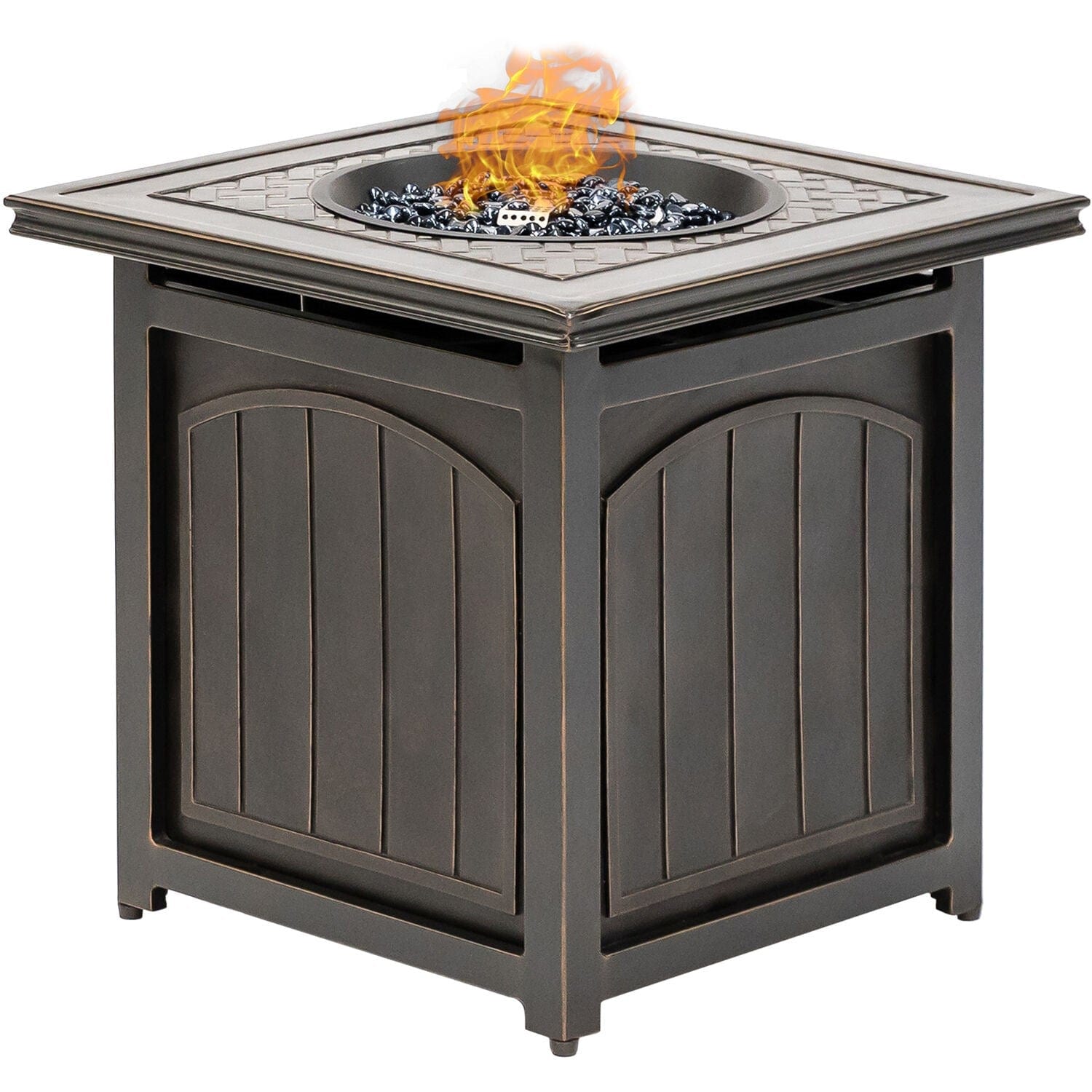 Hanover Fire Pit Chat Set Hanover - Traditions5pc: 4 Deep Seating Rkrs and 26" Square Fire Pit | TRAD5PCFPSQ-TAN