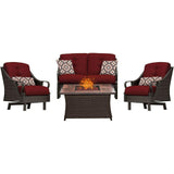 Hanover Fire Pit Chat Set Hanover - Ventura 4-Piece Fire Pit Chat Set in Crimson Red