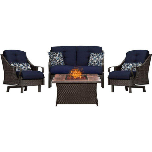 Hanover Fire Pit Chat Set Hanover - Ventura 4-Piece Fire Pit Chat Set in Navy Blue