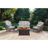 Hanover Fire Pit Chat Set Hanover - Ventura 4-Piece Fire Pit Chat Set | with Tan Tile Top | Brown/Meadow Green | VEN4PCFP-GRN-TN