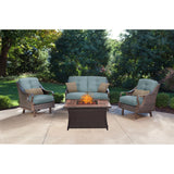 Hanover Fire Pit Chat Set Hanover - Ventura 4-Piece Fire Pit Chat Set | with Wood Grain Tile Top |Brown/Blue | VEN4PCFP-BLU-WG