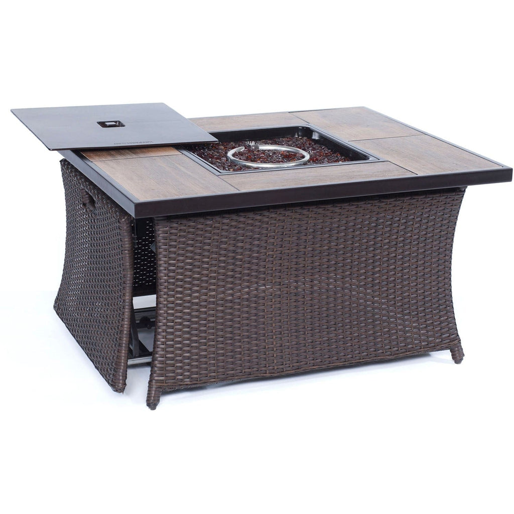 Hanover Ventura 4Piece Fire Pit Chat Set with Wood Grain Tile Top