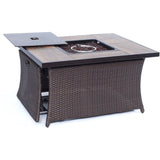 Hanover Fire Pit Chat Set Hanover - Ventura 4-Piece Fire Pit Chat Set | with Wood Grain Tile Top | Brown/Red | VEN4PCFP-RED-WG