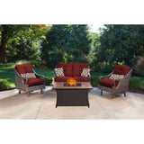 Hanover Fire Pit Chat Set Hanover - Ventura 4-Piece Fire Pit Chat Set | with Wood Tan Tile Top | Brown/Red | VEN4PCFP-RED-TN