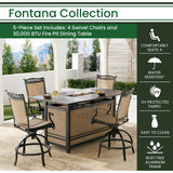 Hanover Fire Pit Dining Set Hanover Fontana 5-Piece High-Dining Set in Tan with 4 Counter-Height Swivel Chairs and a 30,000 BTU Fire Pit Dining Table | FNT5PCPFPBR