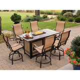 Hanover Fire Pit Dining Set Hanover Monaco 7-Piece High-Dining Set with 6 Swivel Chairs and a 30,000 BTU Fire Pit Table - MONDN7PCFP-BR