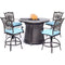 Hanover Fire Pit Dining Set Hanover Traditions 5-Piece High-Dining Set in Blue with 4 Swivel Chairs and a 40,000 BTU Cast-top Fire Pit Table - TRAD5PCFPRD-BR-B
