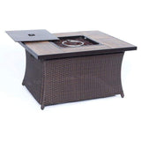 Hanover Fire Pit Hanover Woven 40,000 BTU Fire Pit Coffee Table with Woodgrain Tile-Top