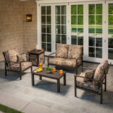 Hanover Fire Table Dining Set Hanover - Cedar Ranch 5pc Set: 2 Camo Chairs, Loveseat, Coffee Table and Sling Fire Pit | 25x25 | CDRNCH5PCFP-CMO