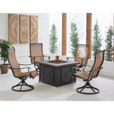 Hanover Fire Table Dining Set Hanover - Monaco 5-Piece Fire Pit Chat Set with 4 Sling Swivel Rockers and a 40,000 BTU Durastone Propane Fire Pit Coffee Table | 40x40 |  MON5PCSW4DFP