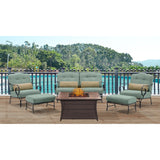Hanover Fire Table Dining Set Hanover - Oceana 6pc Fire Pit Set with Tan Tile Top | OCE6PCFP-BLU-TN