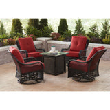 Hanover Fire Table Dining Set Hanover - Orleans 5-Piece Fire Pit Chat Set in Autumn Berry with 4 Woven Swivel Gliders and a 26-In. Square Fire Pit Table | 31x34 | ORL5PCFPSQ-BRY