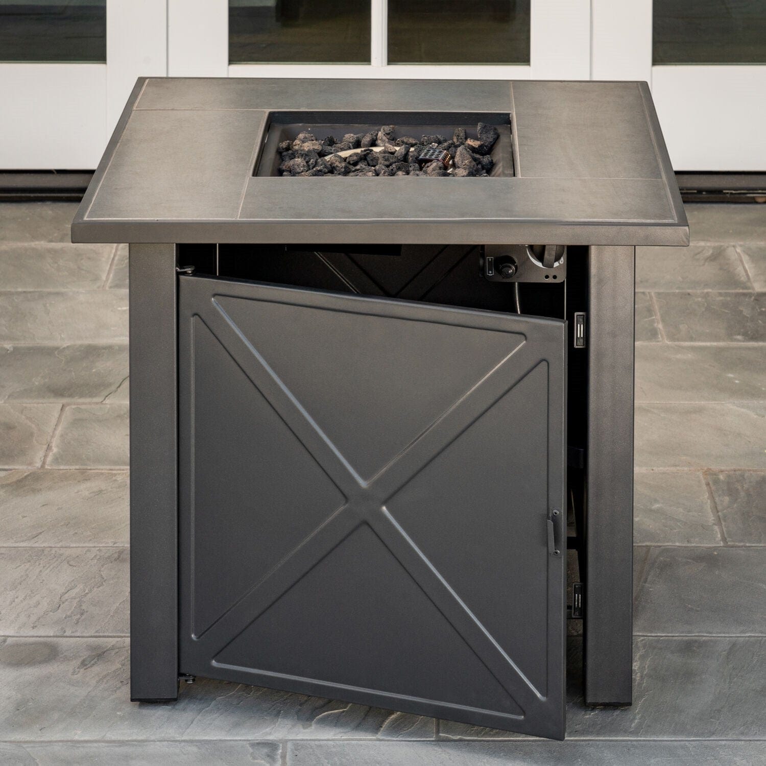 Hanover Fire Table Hanover - Naples Steel Gas Fire Pit with Tile Top and Light Gray Lava Rocks | 30x30 | NAPLES1PCFP