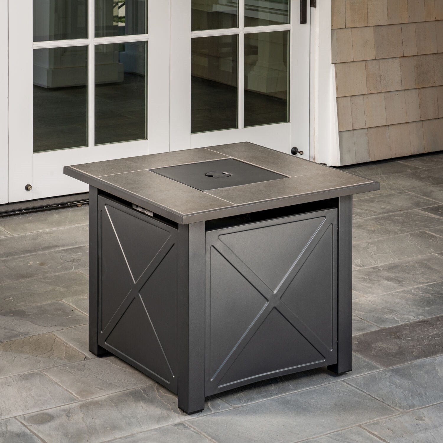 Hanover Fire Table Hanover - Naples Steel Gas Fire Pit with Tile Top and Light Gray Lava Rocks | 30x30 | NAPLES1PCFP