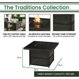 Hanover Fire Table Hanover - Traditions 38" Square Slat Top Fire Pit | TRAD38SQFP